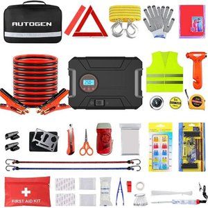 Car Emergency Kit, Roadside Assistance Bag w/ 6 Gauge 16 Ft Jumper Cable,88 Pcs